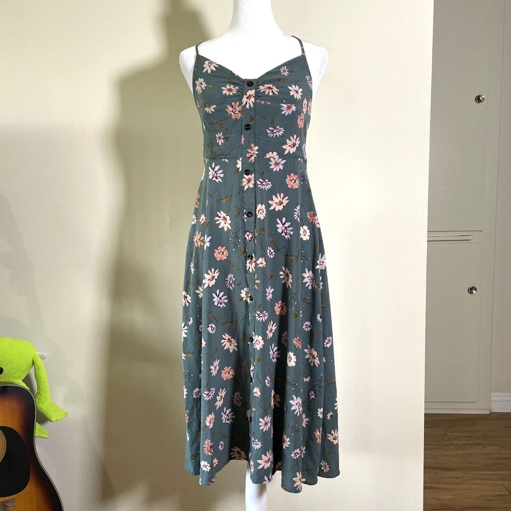 Blush Women’s Floral Green Midi Dress Green Smocked Size Small Boho Feminine